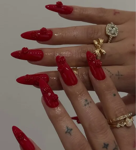 3D Red Rose Nails